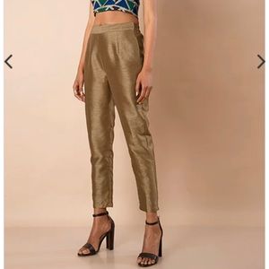 House of Indya Gold Poly Silk Fitted Pants